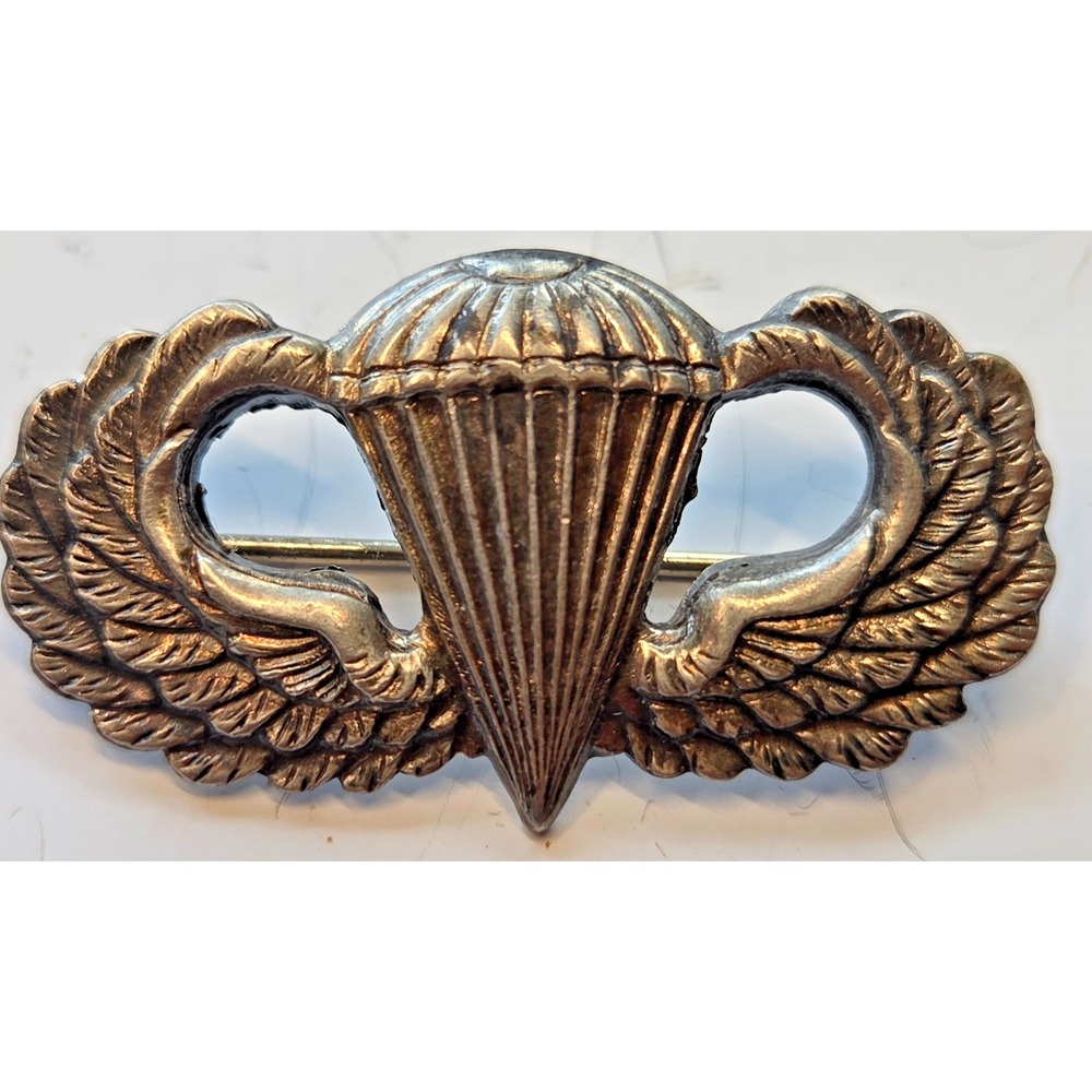Army Airborne Paratrooper Jump Wings Badge Sterling pin-back Meyers NY Stamped - Picture 2 of 4